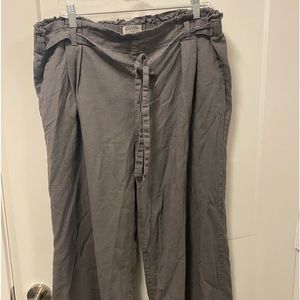 Grey Linen cropped wide leg pants